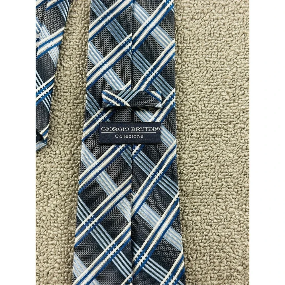 Giorgio Brutini Tie Men‎ Blue Black Classic Plaid Polyester Formal Business Work